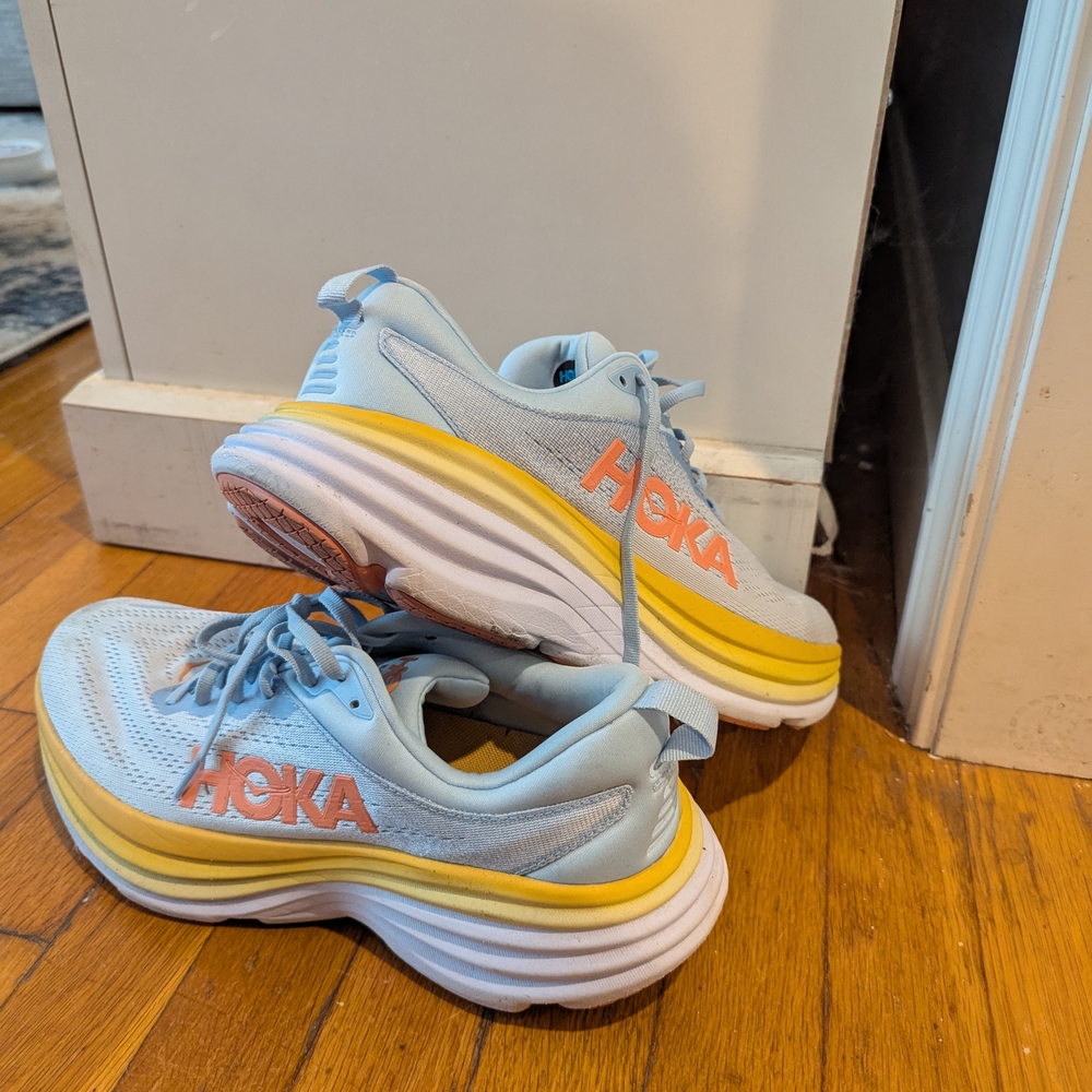 Hoka Women's Athletic Shoes - Light Blue and Bright Yellow